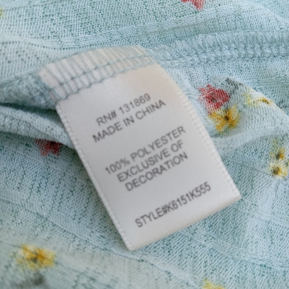 Mint Green Babydoll Floral Top Evolutionary Apparel Puff Sleeve V-Neck Size M - Picture 4 of 9